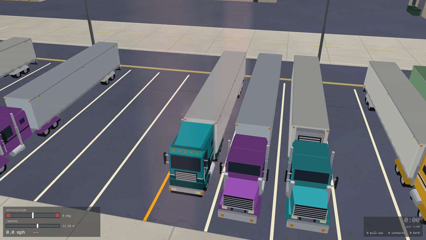 A row of parked rigs and trailers by day